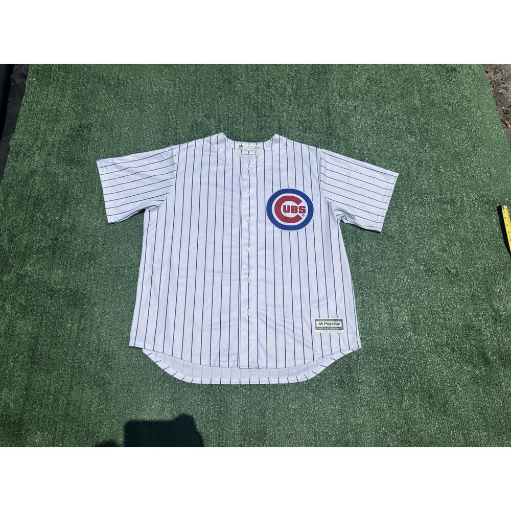 Chicago Cubs White Pin Stripe Majestic Cool Base Blank Men's Jersey size XL